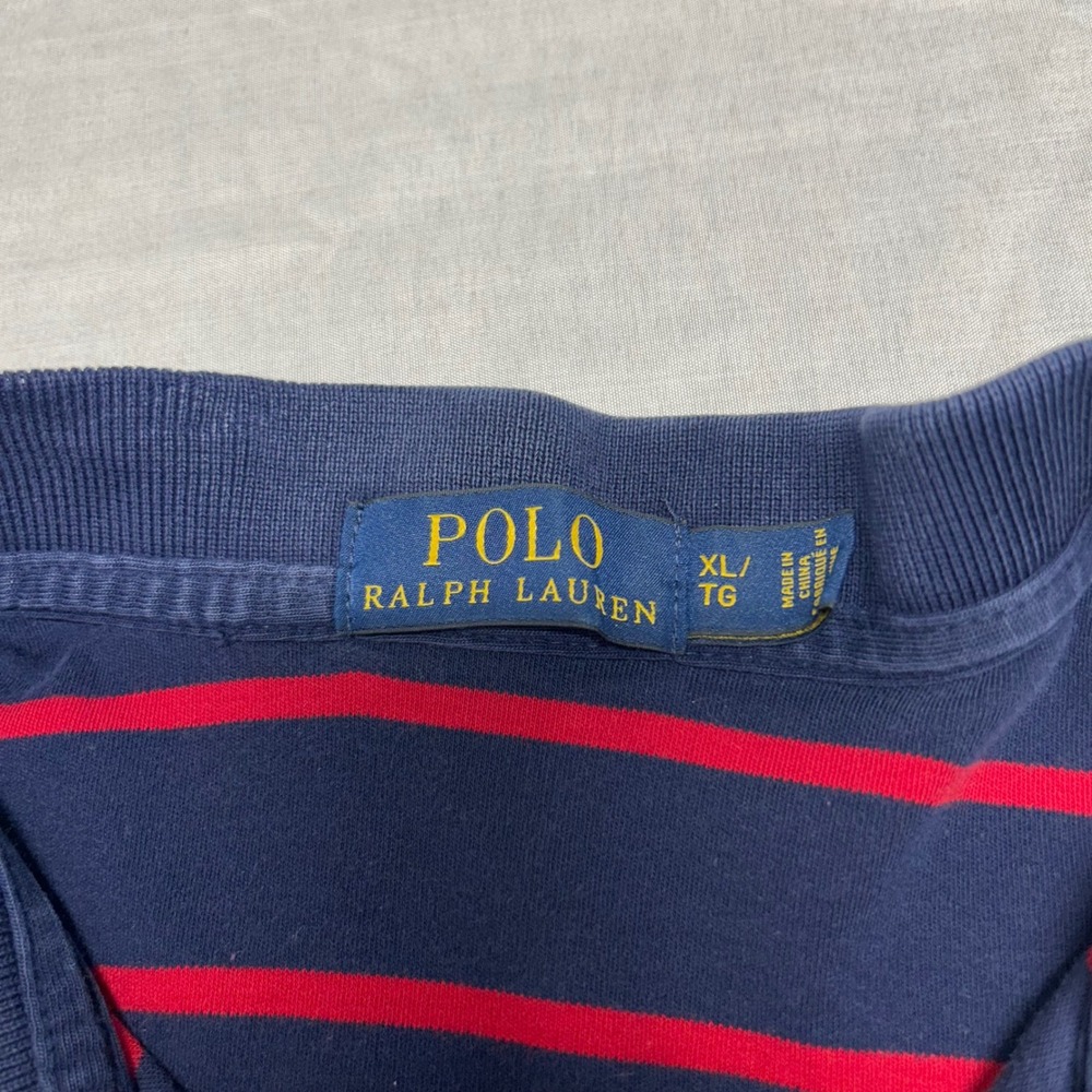 Polo Ralph Lauren Mens XL Long Sleeve Striped Polo Shirt Navy Blue Red - Picture 4 of 8
